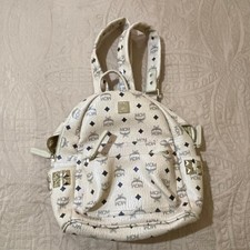 MCM Visetos Studded Backpack White Pink Monogram Gold Tone Leather Trim picture