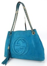 Authentic GUCCI Soho Turquoise Leather Chain Shoulder Tote Bag Purse #65221 picture
