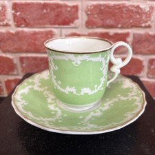 Beautiful Antique Copeland & Garrett Green & White Brocade Cup & Saucer picture