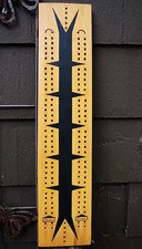 Antique PRIMITIVE Hand Painted Wood Cribbage Game Board UNUSUAL DESIGN c1800s picture