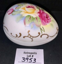 Vintage Hand Painted Bisque Porcelain Egg Trinket Box Floral picture