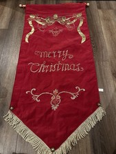 Red Velvet Merry Christmas Banner Gold Thread And Bells picture
