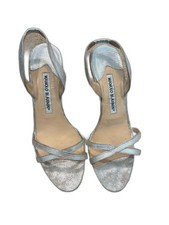 Vintage Manolo Blahnik Metallic Silver Crisscross Slingback Heels Size 36 / 6 picture