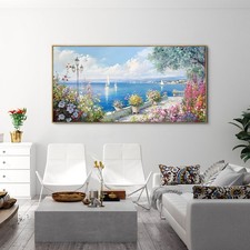 XLSJERST Large Coastal Wall Art - Ocean Seascape Canvas Yellow Green Flowers ... picture