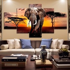 SUNYSUBY 5 Pcs Africa Grassland Elephant Large Framed Canvas Wall Art Oil Pai... picture