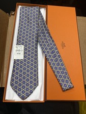 VTG Hermes NEW OLD STOCK blue gold Tie new box FULL SET 5023 PA picture