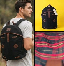 Will Leather Goods Eugene, OR Black Canvas/Brown Leather Laptop Backpack-NWT picture