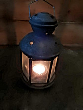Vintage Galvanized Metal Lantern Holder For Tea Light Candle, Star Cutouts picture