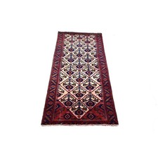 3x7 Handmade Turkish Vintage Geometric Red Wool Runner Rug | 1970 | SHR21 picture