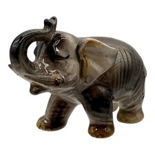 Vintage Japan Ceramic Elephant Figurine Trunk Up Good Luck Grey Brown Vintage picture