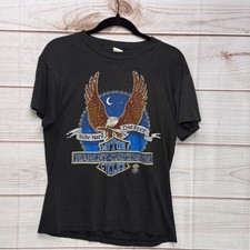 Klimax Harley-Davidson Graphic T-Shirt L Black Vintage 1980's Eagle Ride Hard picture