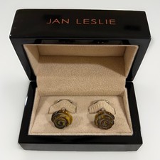 Jan Leslie Mens Carved Tiger's Eye Rose Cufflinks picture