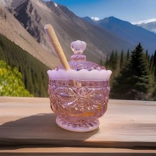 Mosser Eye Winker Pink Opalescent Honey Jar & Dipper Ohio USA Gift Sugar picture