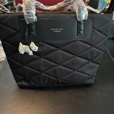 Radley London Charlestonway Black Quilted Nylon Zip Top Satchel Tote Bag NWT picture