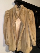 Vintage Dubrowsky Perlbinder Tissavel Beige Fur Coat Women's Size 10 picture