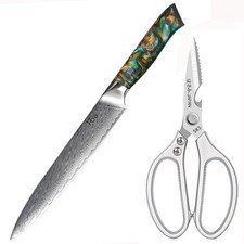 2Pcs TURWHO 8in Slicing Knife Japan VG10 Damascus Steel Kitchen Chef Scissors picture