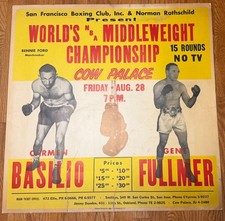 CARMEN BASILIO VS GENE FULLMER VINTAGE ON SITE BOXING MEMORABILIA POSTER picture