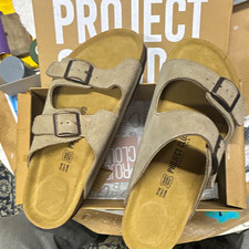 Project Cloud Beige Suede Double Buckle Slide Sandals Adjustable Strap 10 M picture