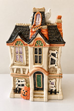 Vintage Fitz & Floyd 1987 Haunted House Halloween Cookie Jar Ghost Pumpkin EUC picture