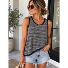 Vanessa Virginia Anthropologie Navy White Striped Fringe Trim Tank Top Small picture