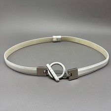 Vintage GW White Italian Calfskin Leather Belt Silver Toggle Adjustable S/M picture