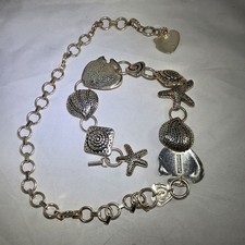 Vintage CHICO Chico's Womens Chain Belt Fish Ocean Seashell Silver Tone 36