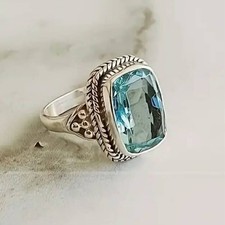 Elegant 925 Sterling Silver Blue Topaz Fashion Wedding Engagement Ring Size 8 picture