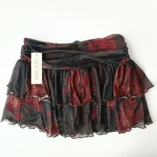Derek Heart NWT Fall Brown Red Roses Mini Skirt Skorts Medium Whimsigoth picture