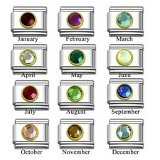 Rhinestone 9mm Italian Charm Bracelet Link Choose Your Birthday Birthstone Charm picture