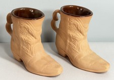Vintage Set 1981 Frankoma Pottery C33 Figural Cowboy Boot Bud Vase Coffee Cup 5