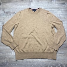 Brooks Brothers Sweater Mens Large Tan Merino Wool Italian Yarn Crewneck Casual picture