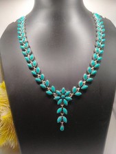 Turquoise Handmade Gemstone 925 Sterling Silver Jewelry Necklace Size-17-18