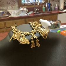 VTG Kirk’s Folly Gold Tone Cat Charm Bracelet Hearts Crystals 8” picture