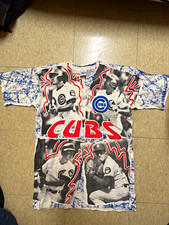 RARE Vintage Salem Sportswear Chicago Cubs MLB All-Over Print Shirt Size M picture