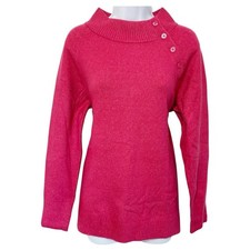 NWT TALBOTS Fuchsia Pink Funnel Neck Button Shoulder Raglan Sweater M picture