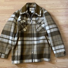Vtg 70’s Woolrich plaid wool jacket - brown and tan Talon Zipper Sz L. Wool USA picture