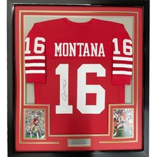 FRAMED Signed JOE MONTANA 35x39 San Francisco Red Jersey JSA COA picture