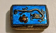 Vintage Enamel Dragon Trinket Box, Chinese  Pill Box Enamel Inside 1.5 X 1 Inch picture