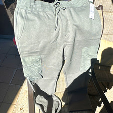 PacSun Men's Olive Straight Cargo Pants Size M Elastic Waist Drawstring Pockets picture