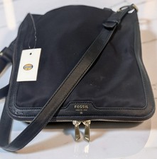 Fossil Preston Expandable Crossbody Bag in Black Nylon & Leather NWT picture