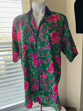 VTG Victoria's Secret Gold Label Satin Floral Pajama Sleep Shirt Blouse Size PS picture