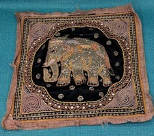 Antique Hand Embroidered Kalaga Burmese glass beaded Needlepoint Tapestry 14