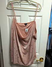 Torrid 5X Plus Pink/Gold Metallic Star Cowl Neck Cami Tank, Adjustable Straps  picture