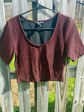 Forever 21 Women's M Burgundy/Black Knit Glitter Cropped Top picture