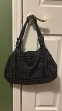 Vintage Fendi Zucca Monogram Black Canvas Leather Shoulder Bag FF Logo picture