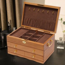 Elegant 3-Layer Wooden Jewelry Box with Safe Lock and Velvet Interior picture