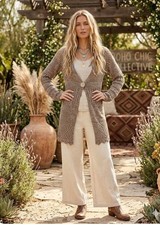 VTG Y2K Marisa Christina Crochet Cardigan Tan One Button Sz M Boho Cottagecore picture