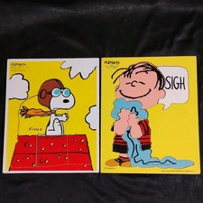 1965 1952 PLAYSKOOL WOODEN PUZZLE LOT Snoopy Flying Ace LINUS Peanuts Vintage picture