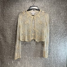 Laurence Kazar Vintage Sheer Beige Beaded Bolero Jacket Top L Preppy Cocktail picture