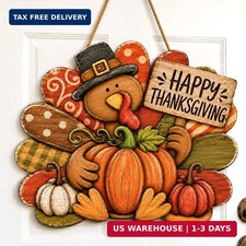 Happy Thanksgiving Door Sign, Thanksgiving Turkey Pumpkin Decorations picture